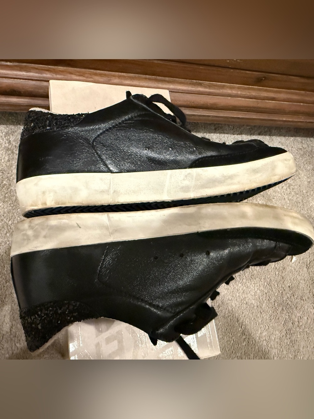 Golden Goose Black Leather Low-Top Sneakers with Glitter Heel - Picture 6 of 8